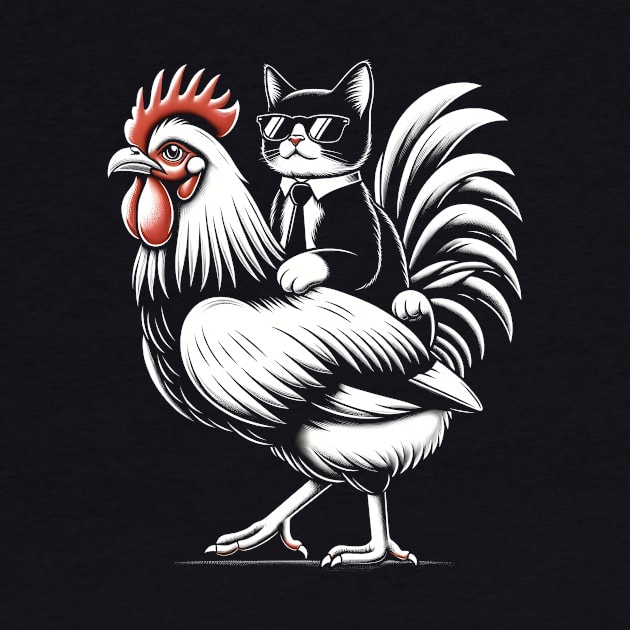 Tuxedo Cat on a Chicken by Panamerum